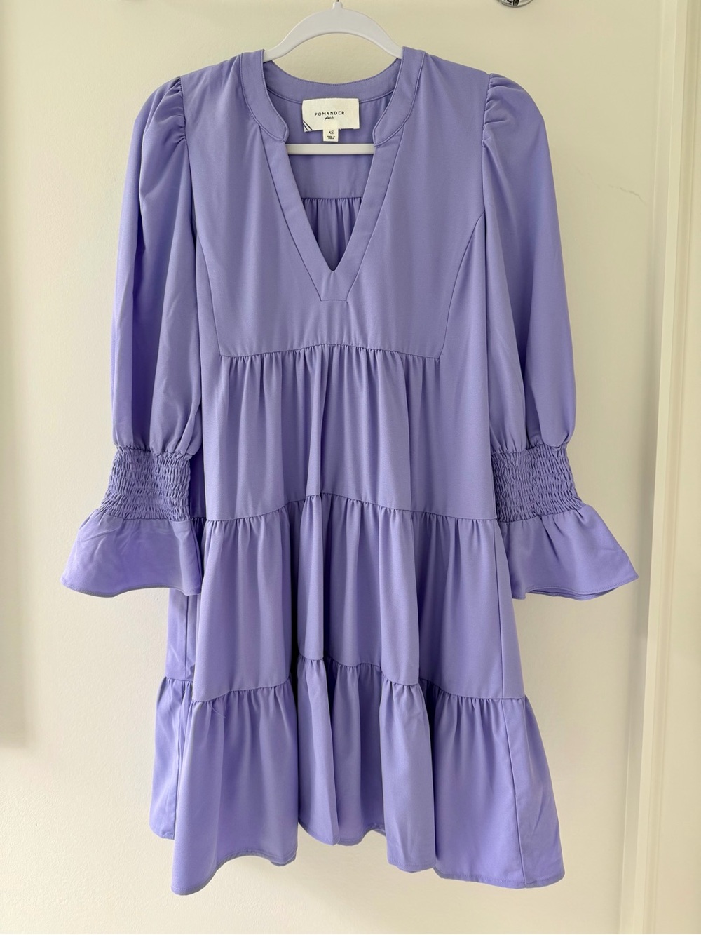 Pomander Place Lavender Tiered Mini Dress Puff Sleeve Smocked Cuff XS